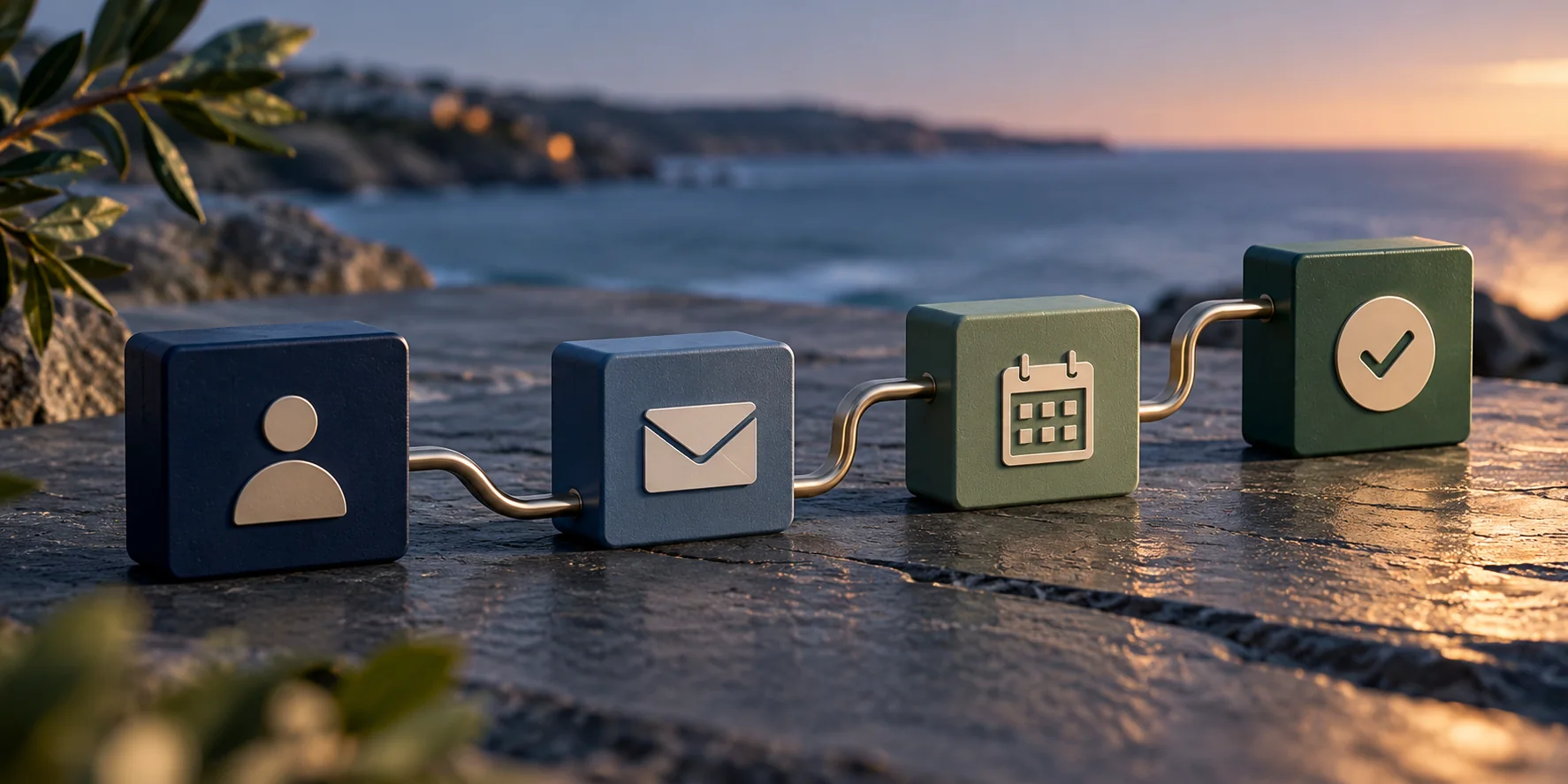 Illustrative connected contact, message and calendar objects